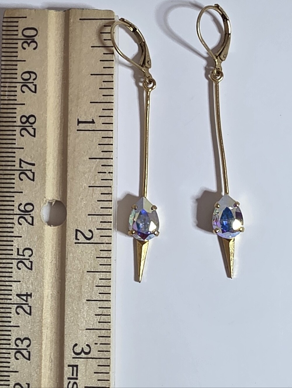 Catherine Popesco Gold Plated Crystal Drop Dangle Earrings Leverback - Picture 5 of 8